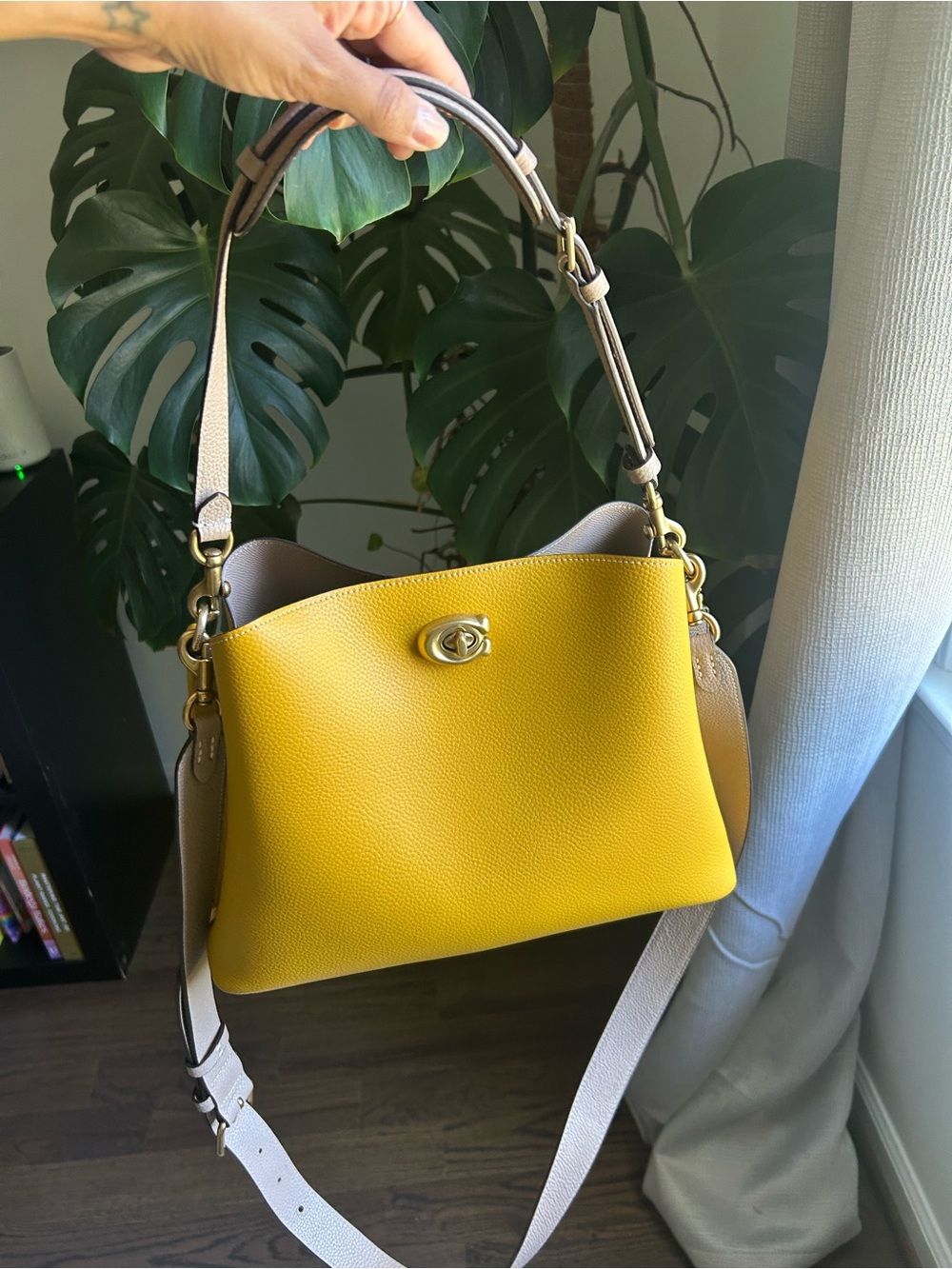 Coach Pebble Leather Shoulder Bag in Yellow and Tan